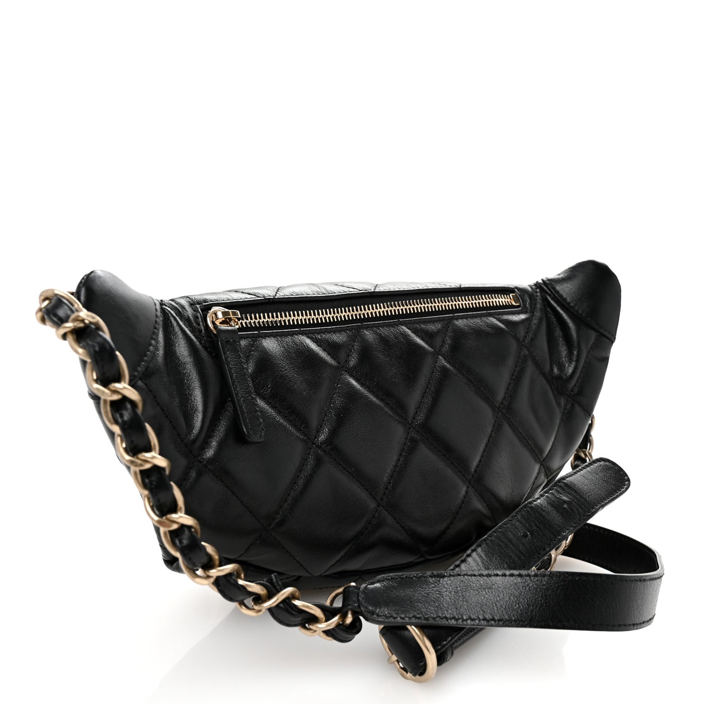 Shiny Aged Calfskin Quilted CC Pockets Jacket Waist Belt Bag Black