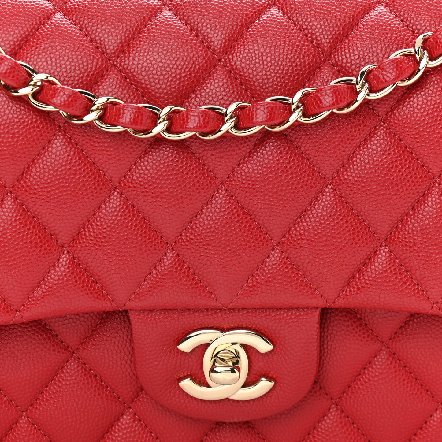 Caviar Quilted Medium Double Flap Red