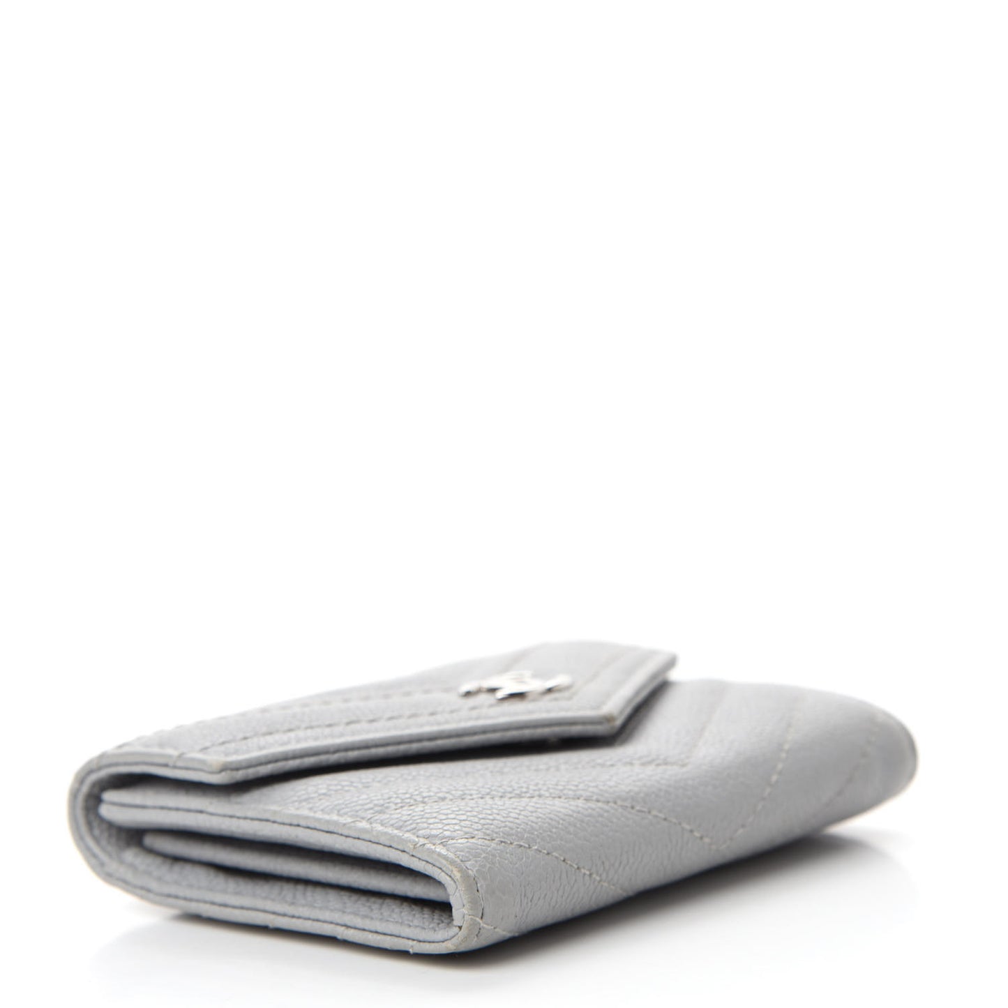 Caviar Chevron Quilted Card Holder Flap Wallet Grey