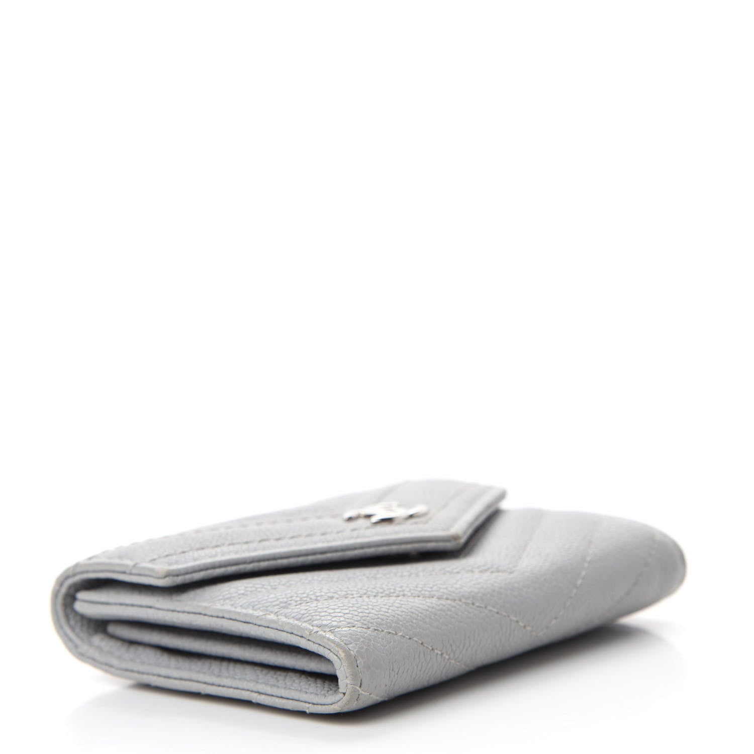 Chanel Caviar Chevron Quilted Card Holder Flap Wallet Grey 4 of 9