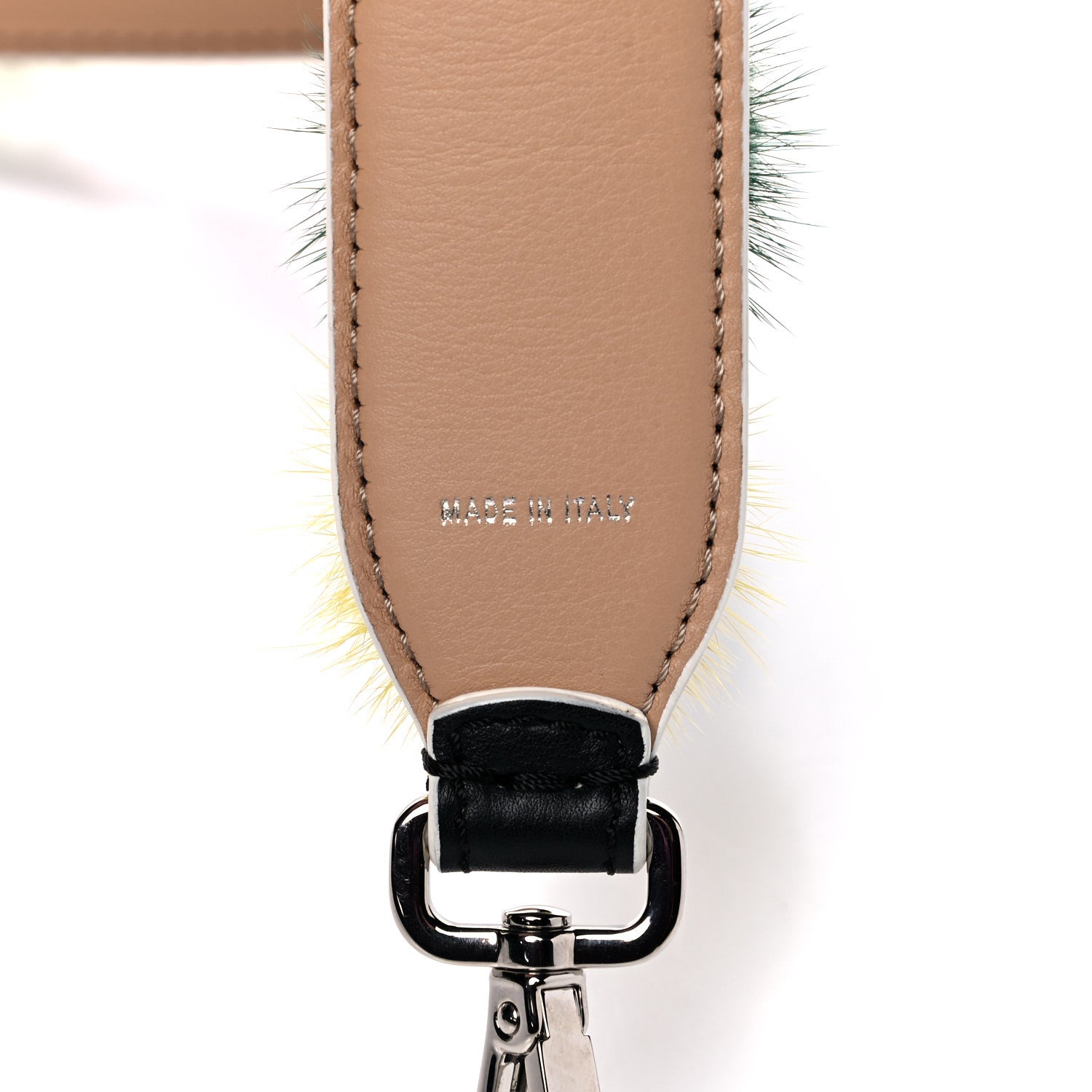 Fendi Vitello Dolce Mink Fur Bi-Color Pom Pom Strap You Black Makeup Multicolor 4 of 10