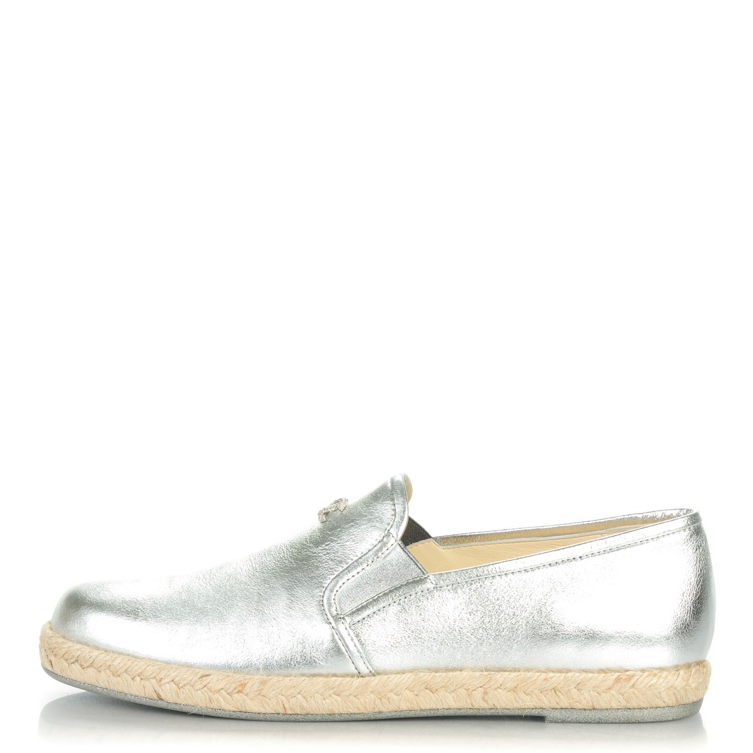 Chanel Crumpled Lambskin CC Espadrilles 39 Silver 1 of 8