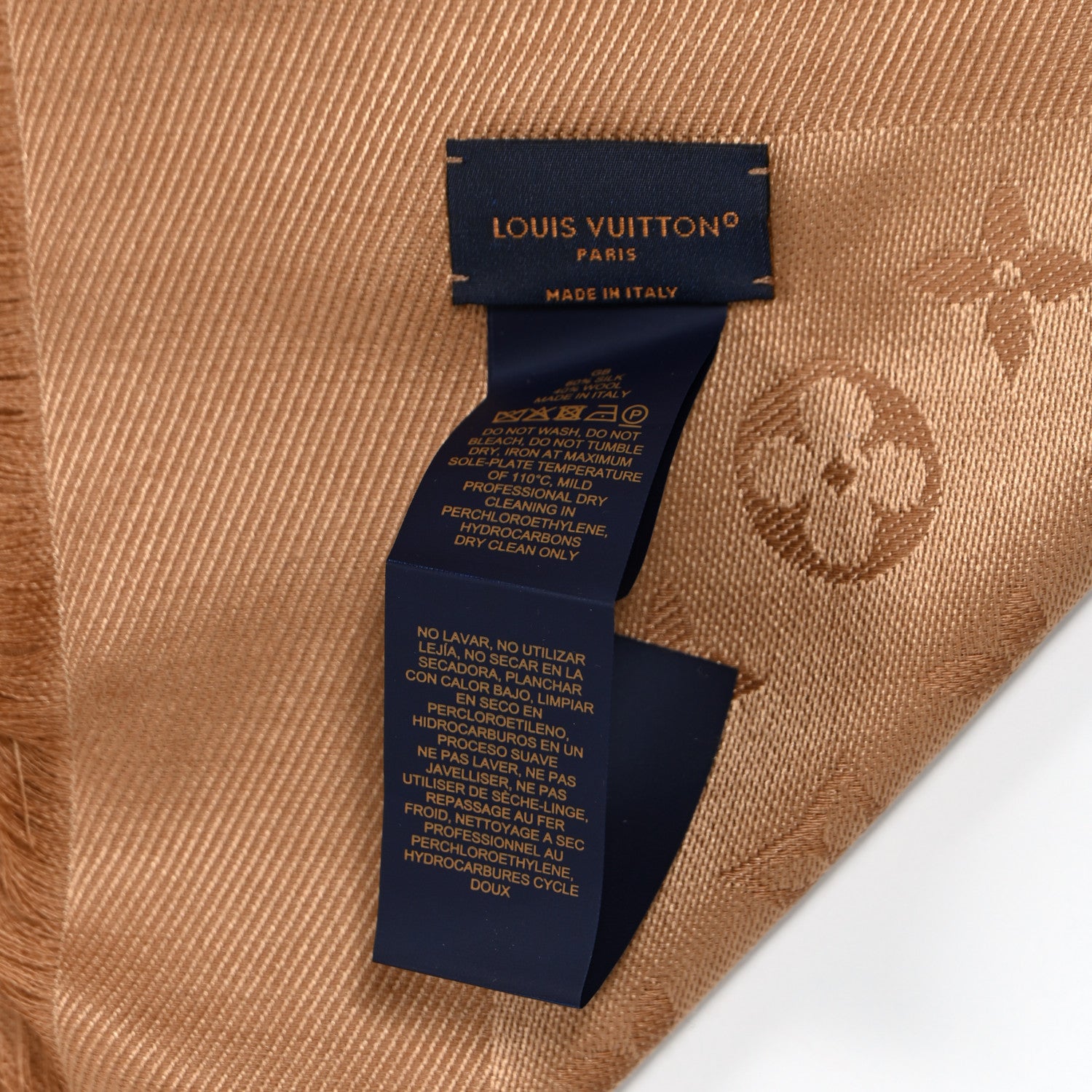 Louis Vuitton Silk Wool Monogram Shine Shawl Caramel 3 of 14