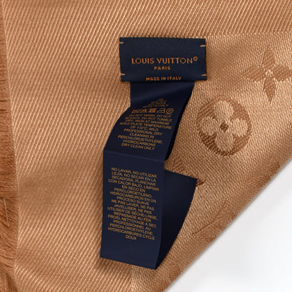 Louis Vuitton Silk Wool Monogram Shine Shawl Caramel 3 of 14
