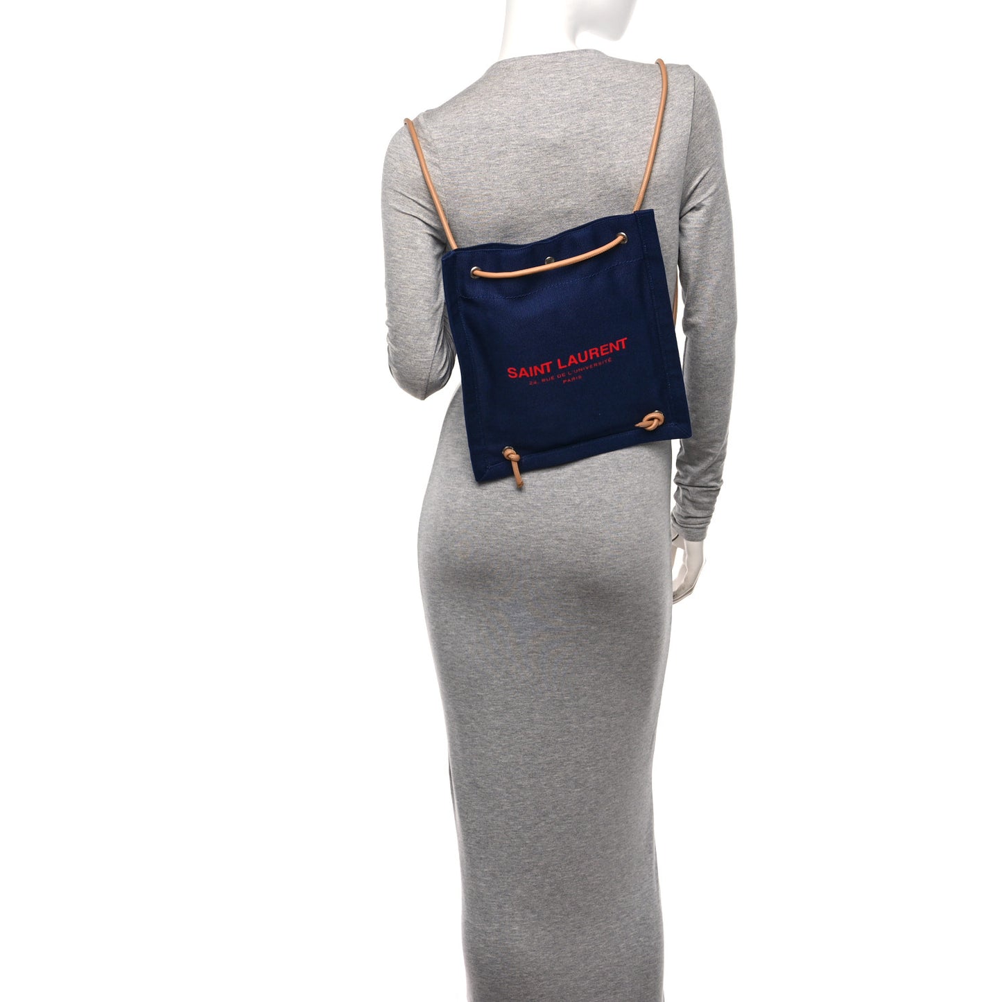 Linen Calfskin Rive Gauche Backpack Blue Rouge Eros
