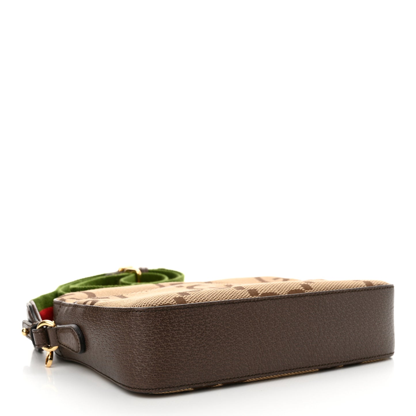 Monogram Jumbo GG Textured Dollar Calfskin Web Messenger Shoulder Bag Camel Ebony New Acero