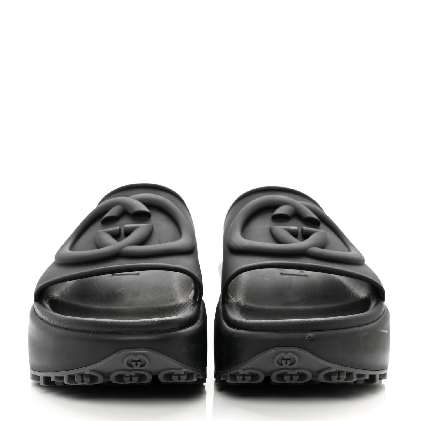 Soft Rubber Womens Interlocking G Platform 42mm Slide Sandals 39 Black