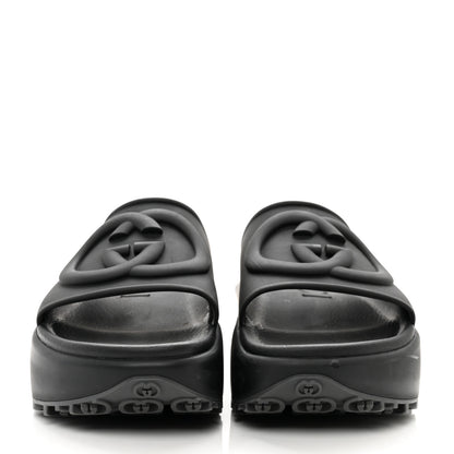 Gucci Soft Rubber Womens Interlocking G Platform 42mm Slide Sandals 39 Black 2 of 7