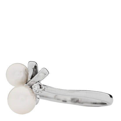Mikimoto 18K White Gold Diamond Akoya Cultured Pearl Ribbon Ring 51 5.75 3 of 5