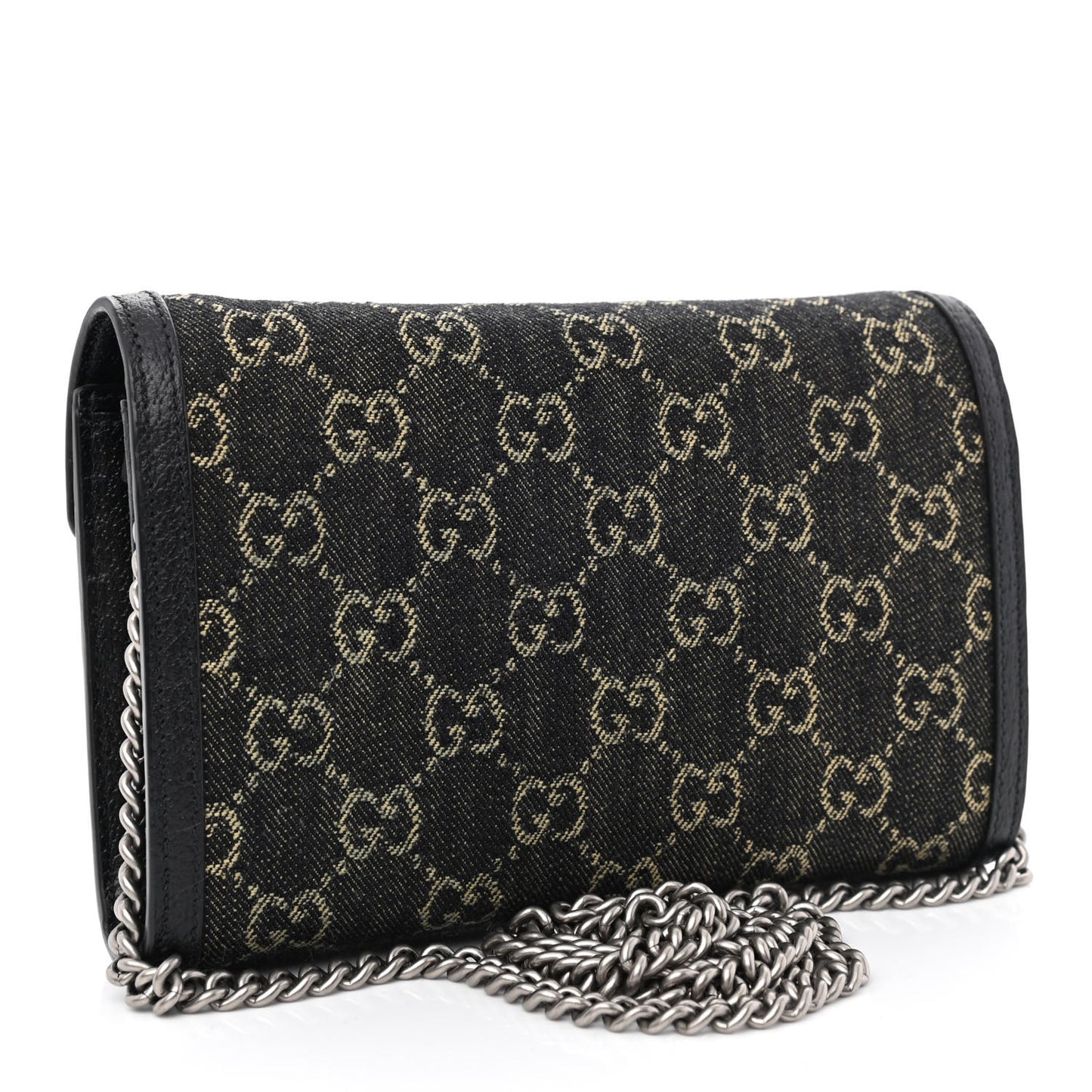 Jacquard Black Denim GG Monogram Mini Dionysus Chain Wallet Black Ivory