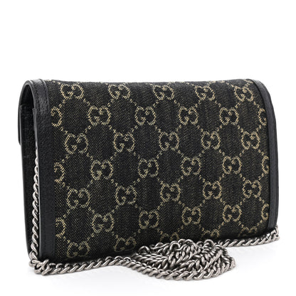 Gucci Jacquard Black Denim GG Monogram Mini Dionysus Chain Wallet Black Ivory 3 of 11