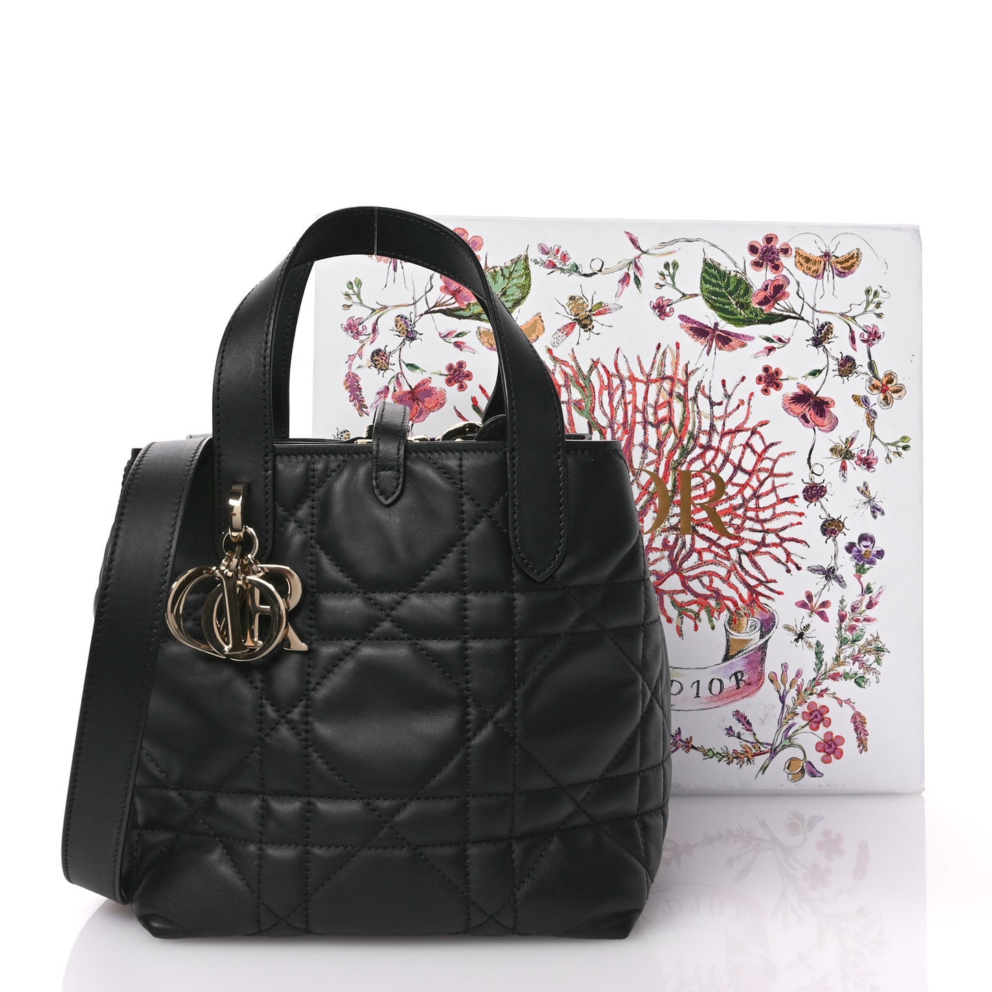 Calfskin Macrocannage Small Toujours Vertical Tote Black