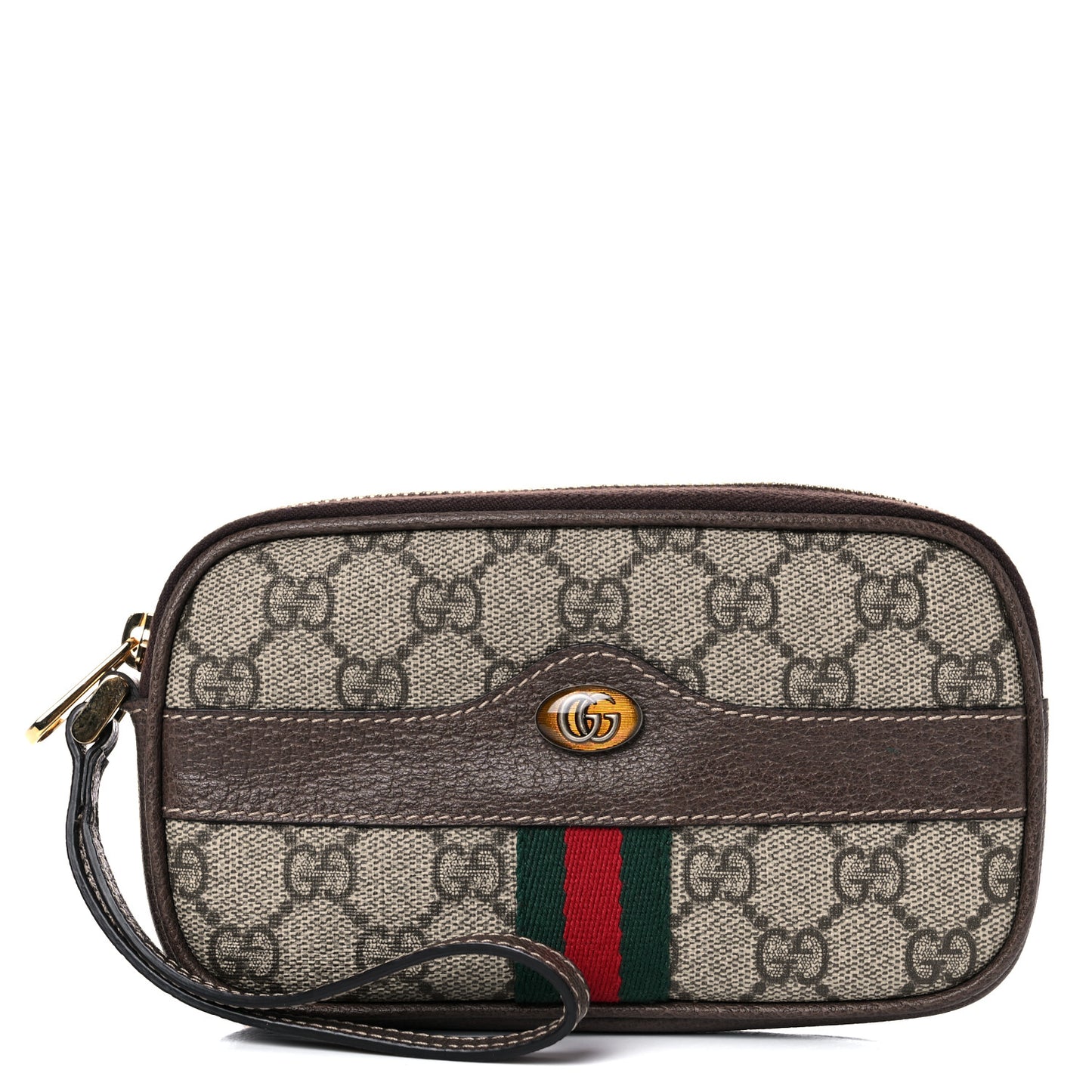 GG Supreme Monogram Ophidia Phone Case Wristlet Brown