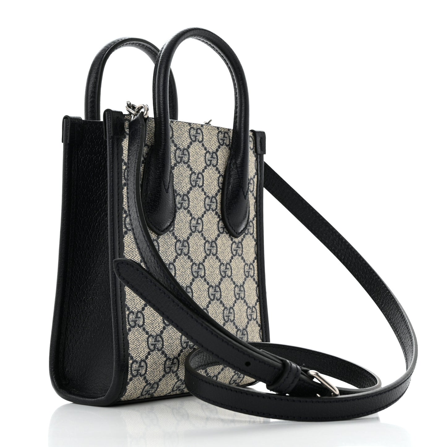 GG Supreme Monogram Textured Dollar Calfskin Mini Retro Interlocking G Tote Bag Beige Blue