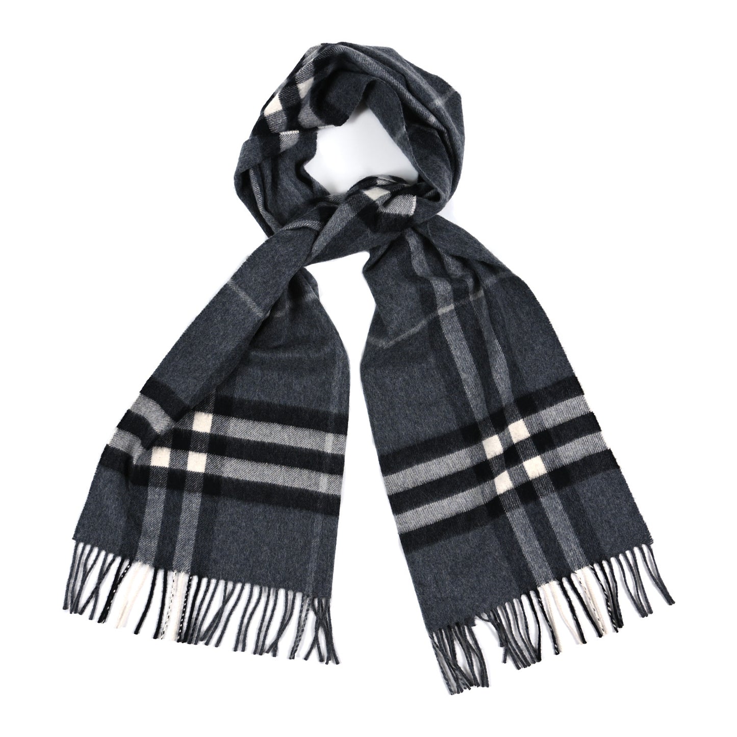 Cashmere Giant Check Scarf Mid Grey