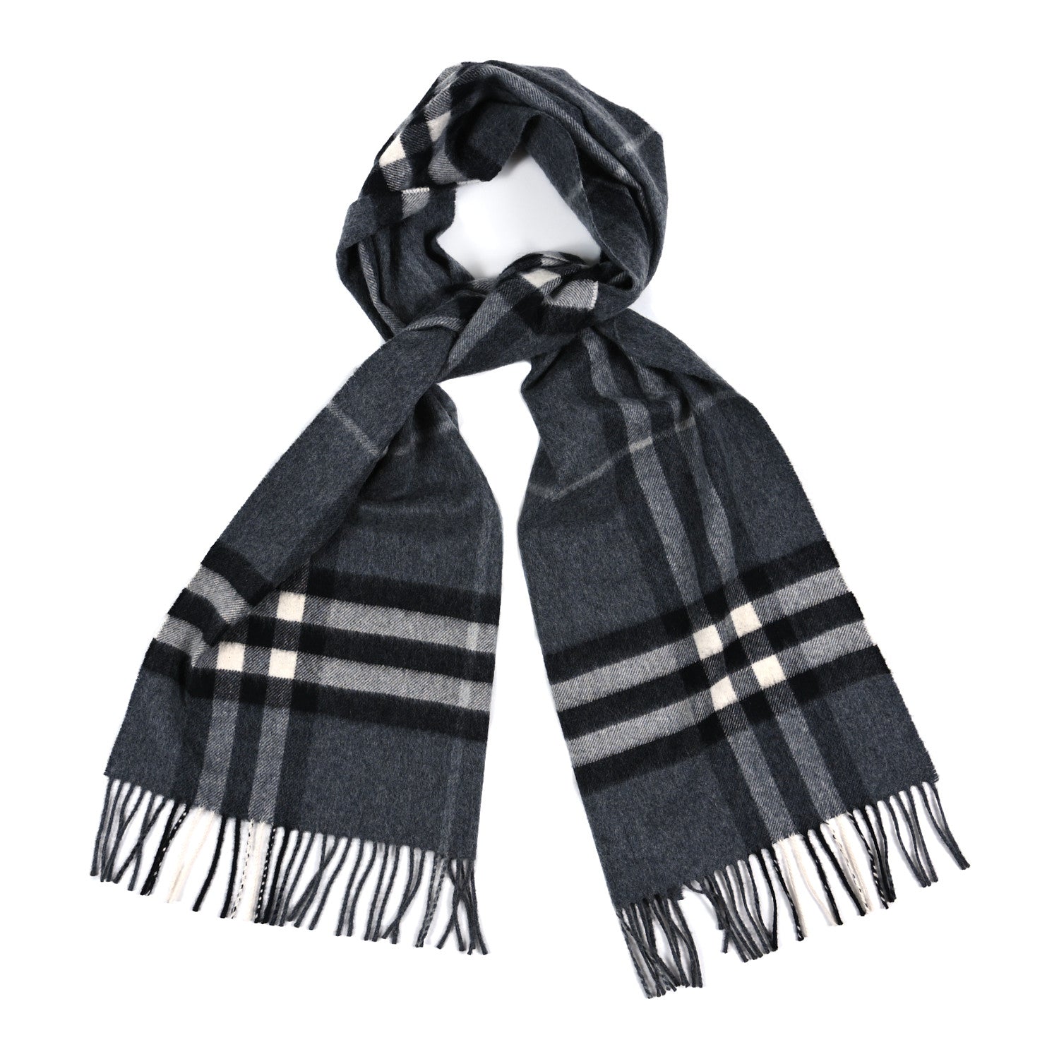 Burberry Cashmere Giant Check Scarf Mid Grey 1 of 3