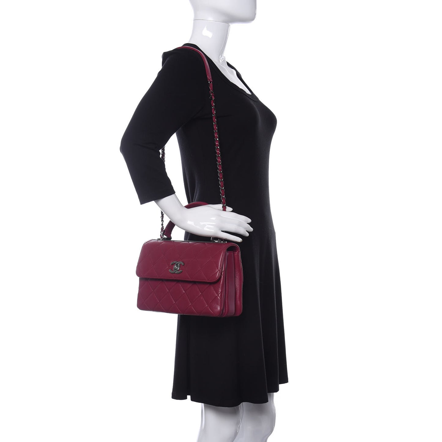 Lambskin Quilted Small Trendy CC Dual Handle Bag Dark Pink