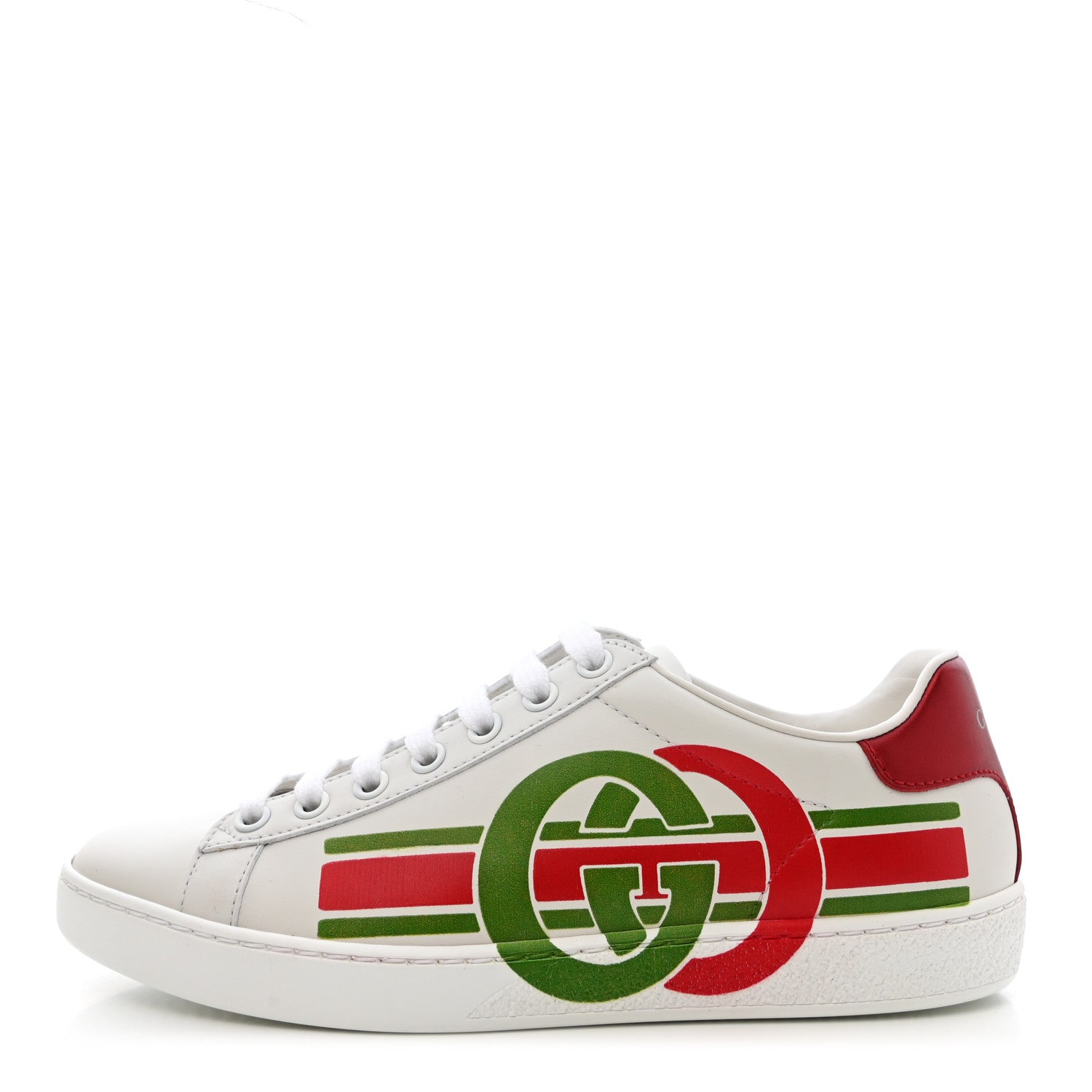 Gucci Calfskin Interlocking G Womens New Ace Sneakers 36 White Red Flame Green 1 of 10
