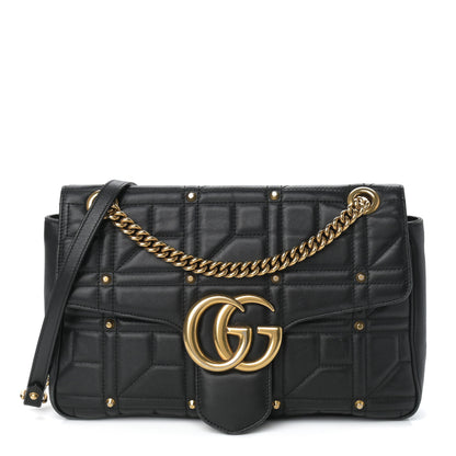 Gucci Calfskin Matelasse Studded Medium GG Marmont Shoulder Bag Black 1 of 11