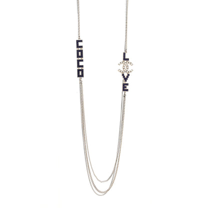 Chanel Baguette Crystal Coco Love CC Long Necklace Silver Purple 1 of 3
