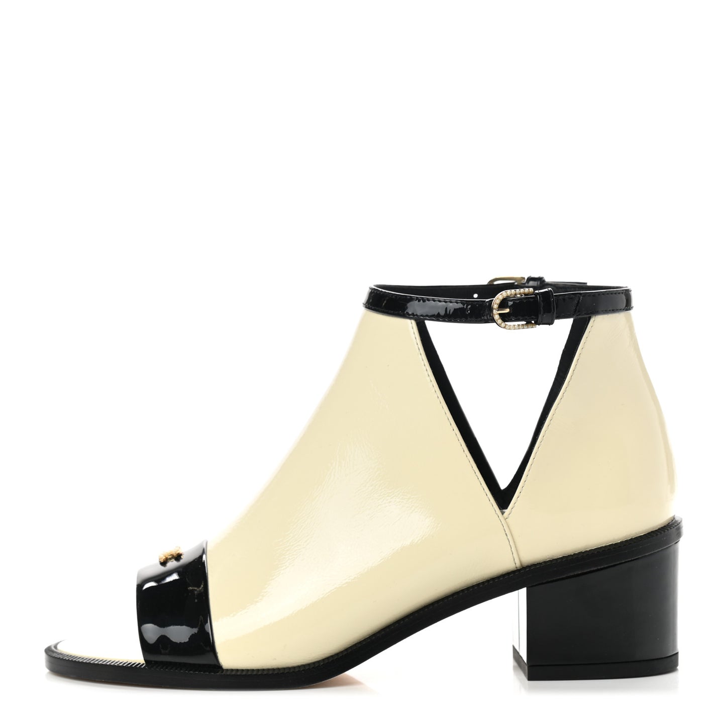 Patent Goatskin Patent Calfskin Peep Toe Short Ankle Boots 37 White Black