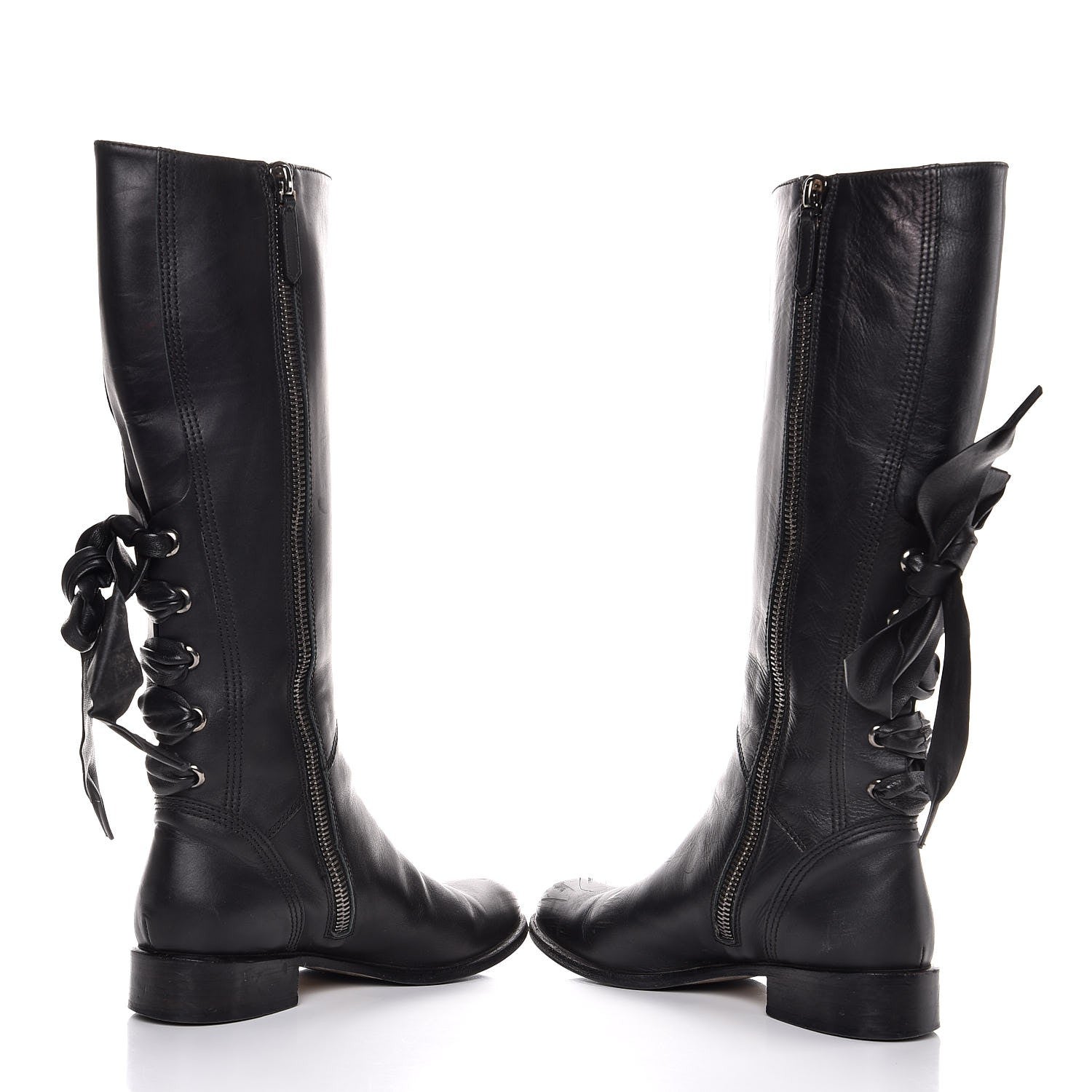 Valentino Garavani Nappa Ascot Ribbon Lace Up Riding Boots 37 Black 8 of 11