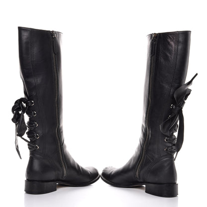 Valentino Garavani Nappa Ascot Ribbon Lace Up Riding Boots 37 Black 8 of 11