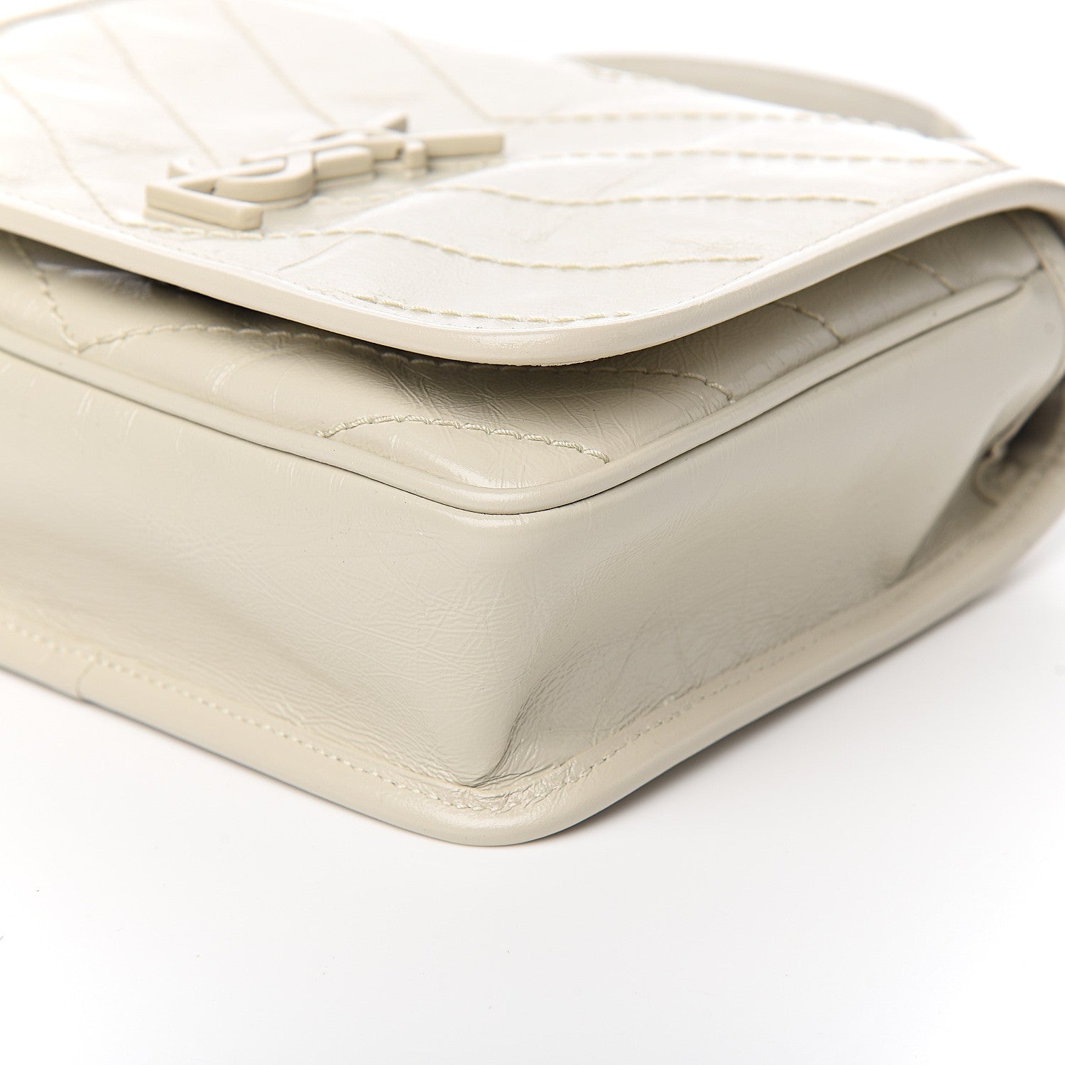Saint Laurent Crinkled Calfskin Matelasse Monogram Niki Chain Wallet Crema Soft 8 of 9