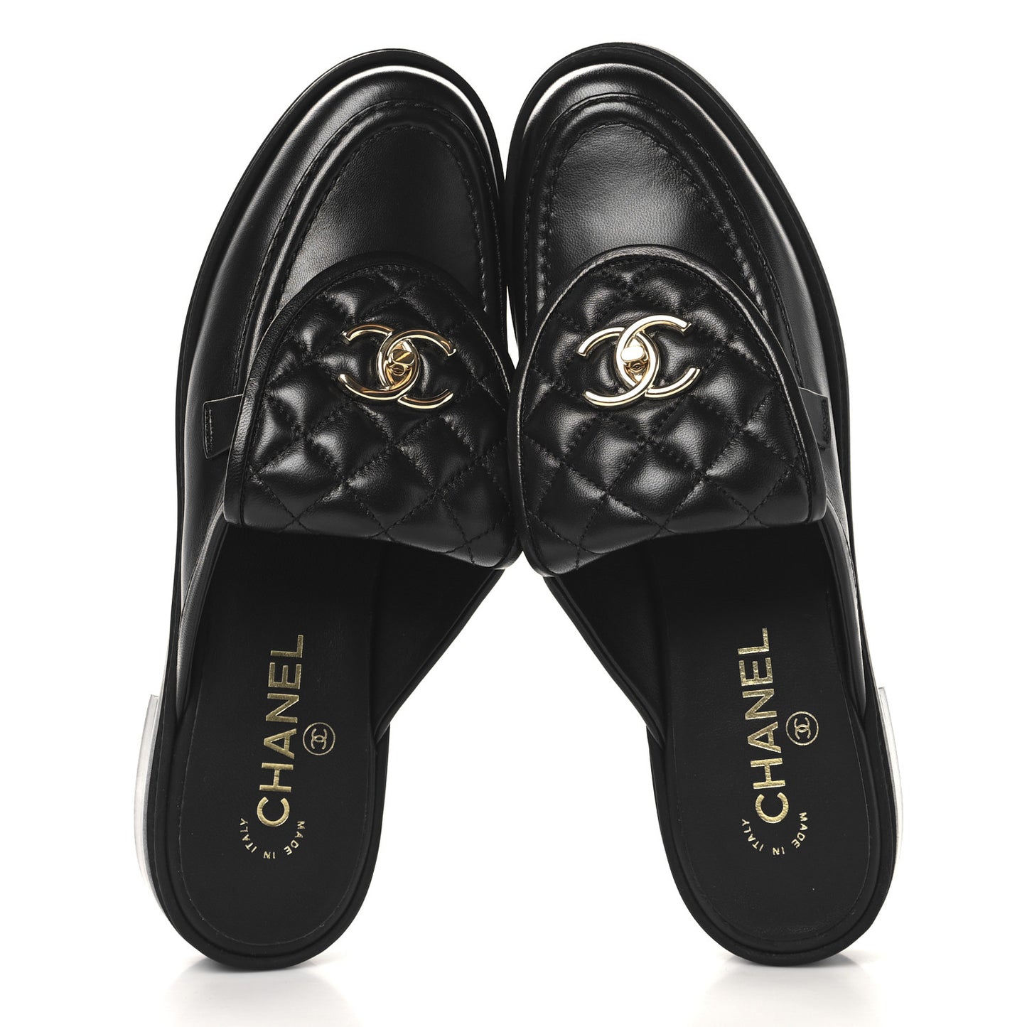 Lambskin Quilted CC Turnlock Mules 40 Black