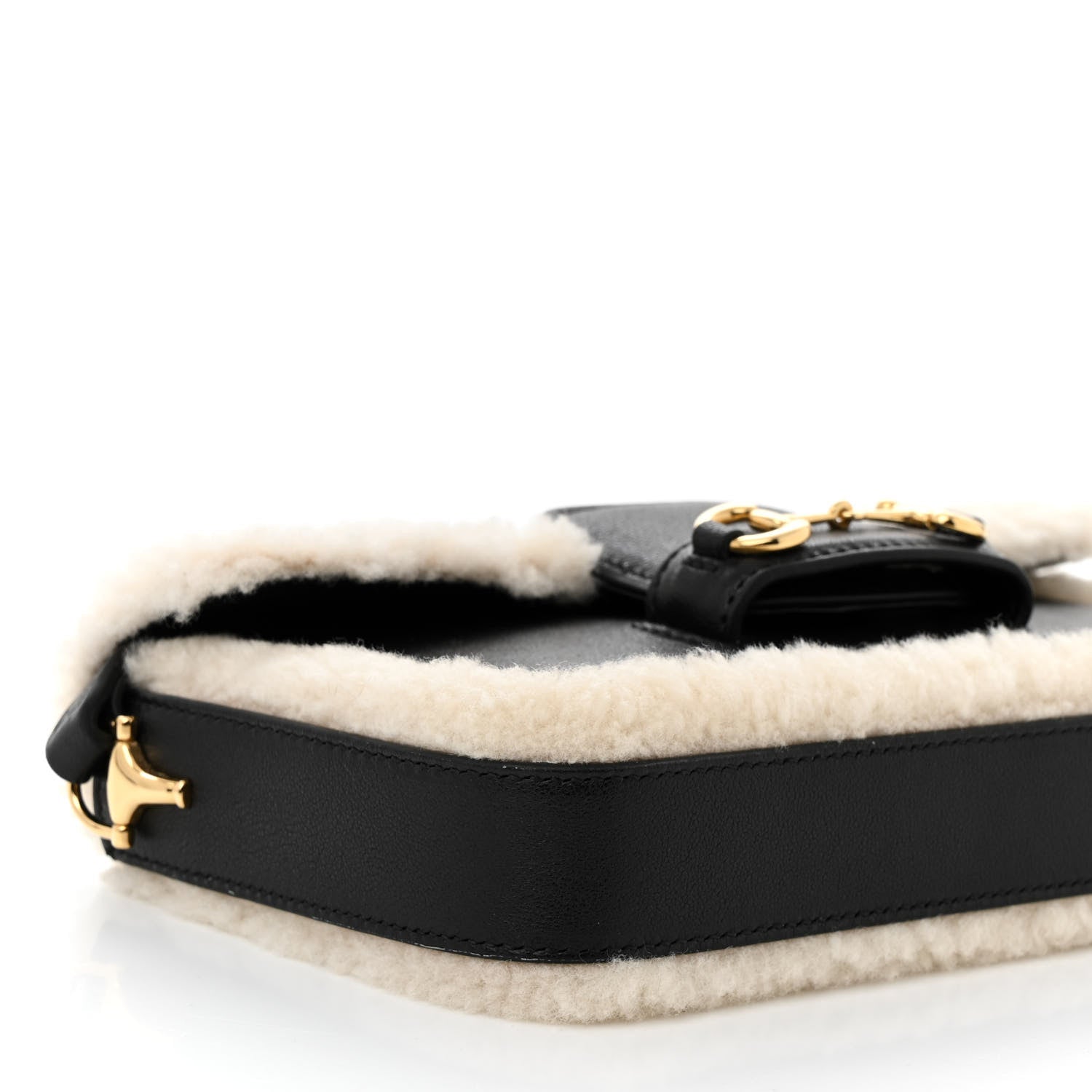 Gucci Sakai Be Green Calfskin Shearling Mini Horsebit 1955 Shoulder Bag Black 9 of 10