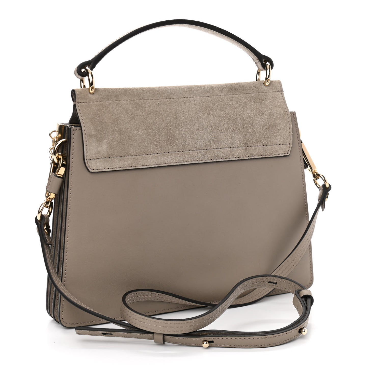 Suede Calfskin Small Faye Top Handle Bag Motty Grey