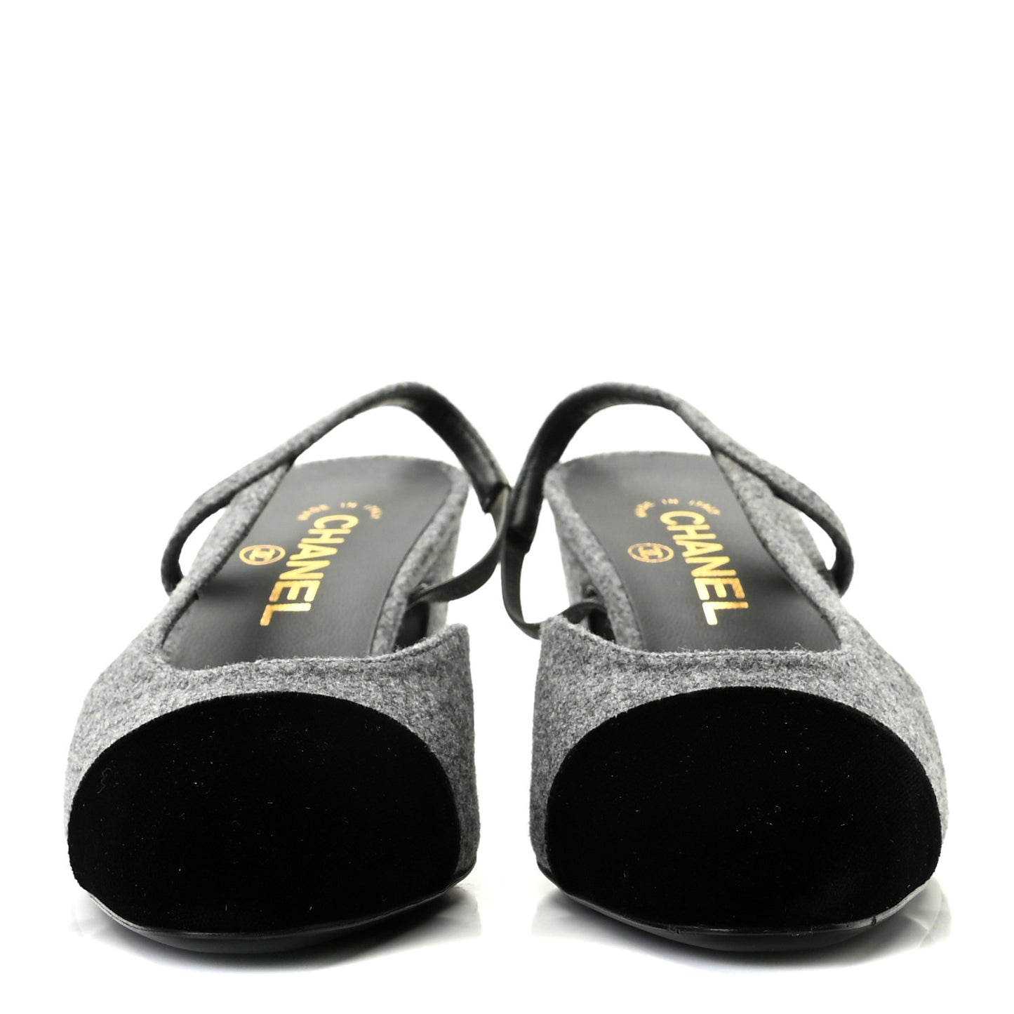 Wool Velvet Cap Toe CC Slingback Pumps 39 Black Grey