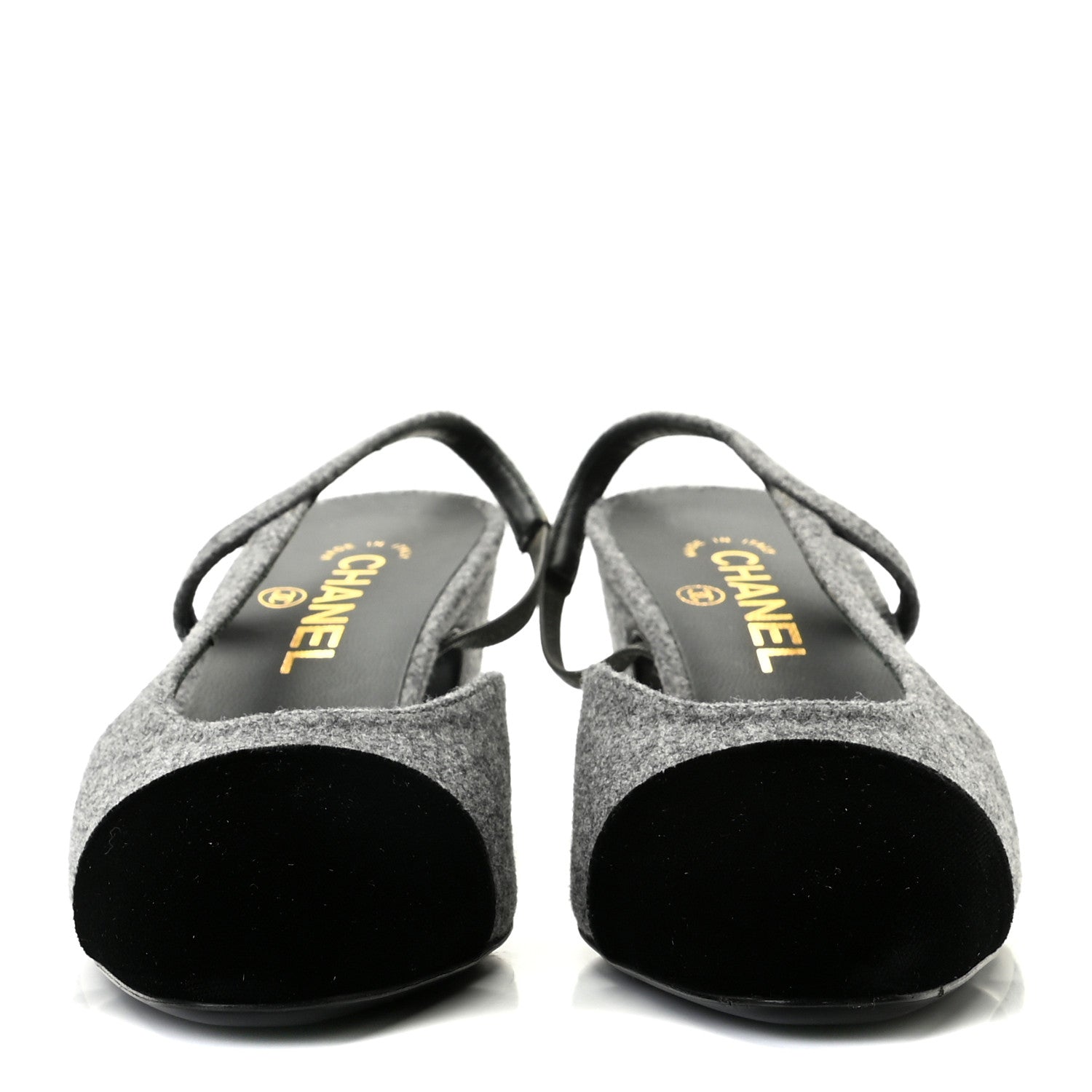 Chanel Wool Velvet Cap Toe CC Slingback Pumps 39 Black Grey 3 of 10