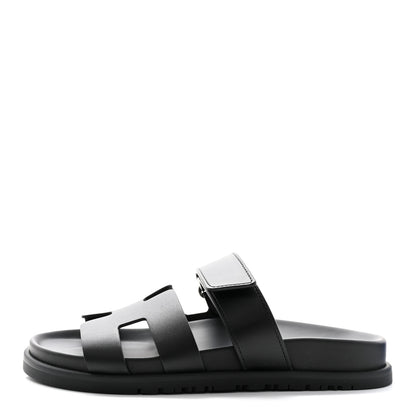 Hermes Calfskin Womens Chypre Sandals 36.5 Black 1 of 10