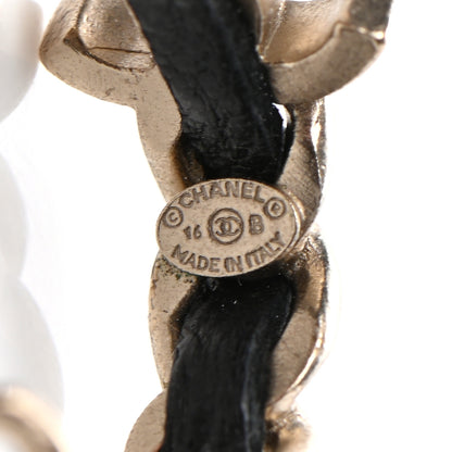 Chanel Lambskin CC Chain Hoop Earrings Matte Gold Black 4 of 5