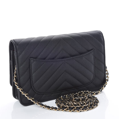 Chanel Caviar Chevron Quilted Wallet On Chain WOC Black 3 of 10