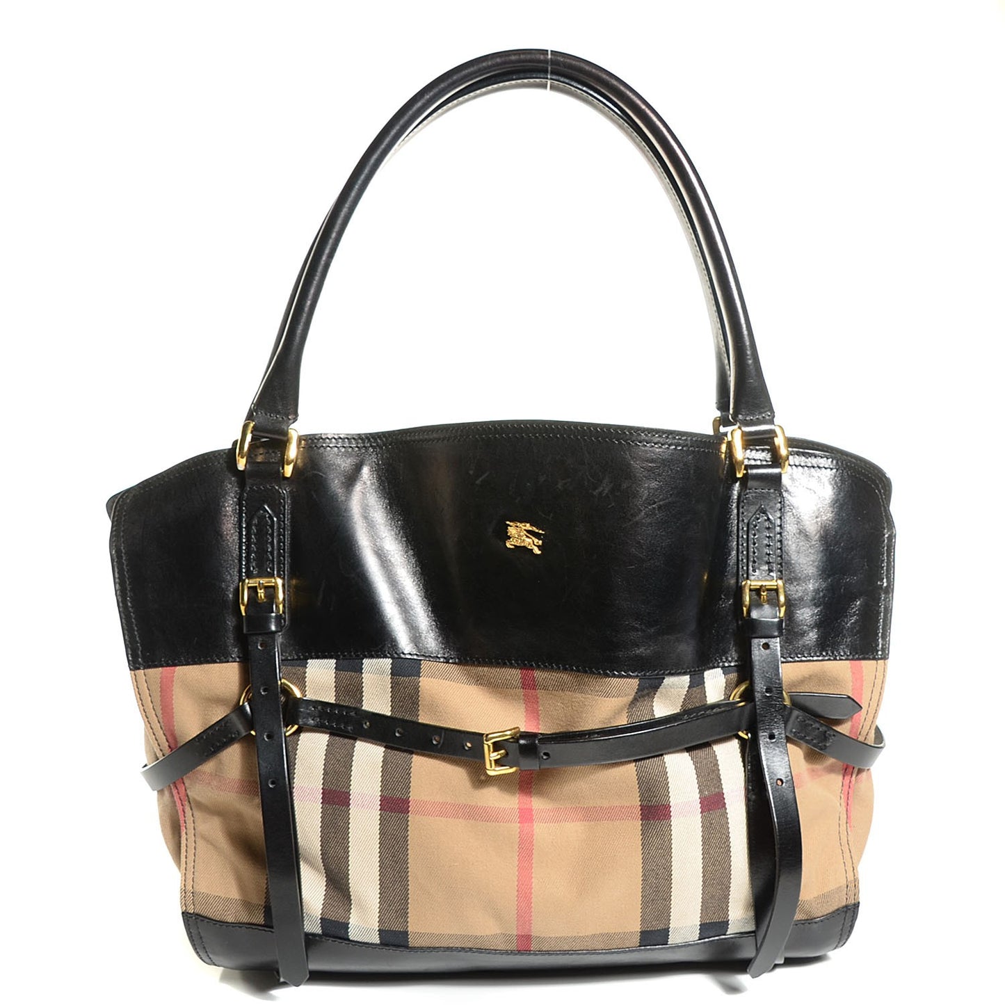 House Check Bridle Calfskin Tote Black