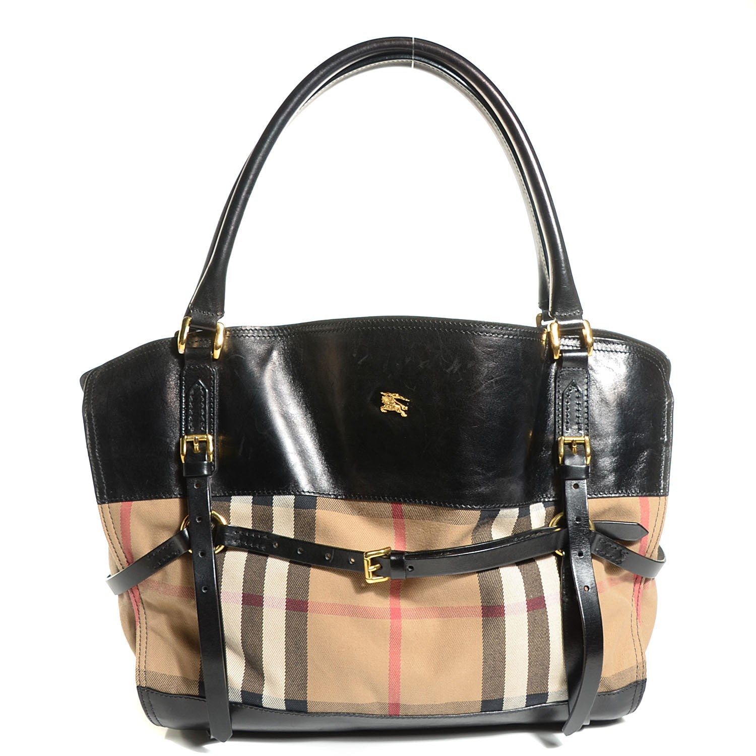 Burberry House Check Bridle Calfskin Tote Black 1 of 9