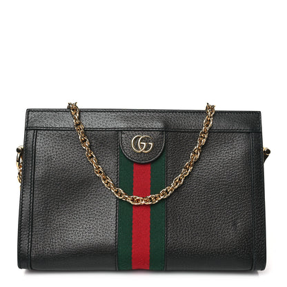 Gucci Calfskin GG Web Small Ophidia Chain Shoulder Bag Black 1 of 9