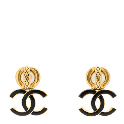 Chanel Pearl Resin CC Drop Earrings Gold Black 1 of 5