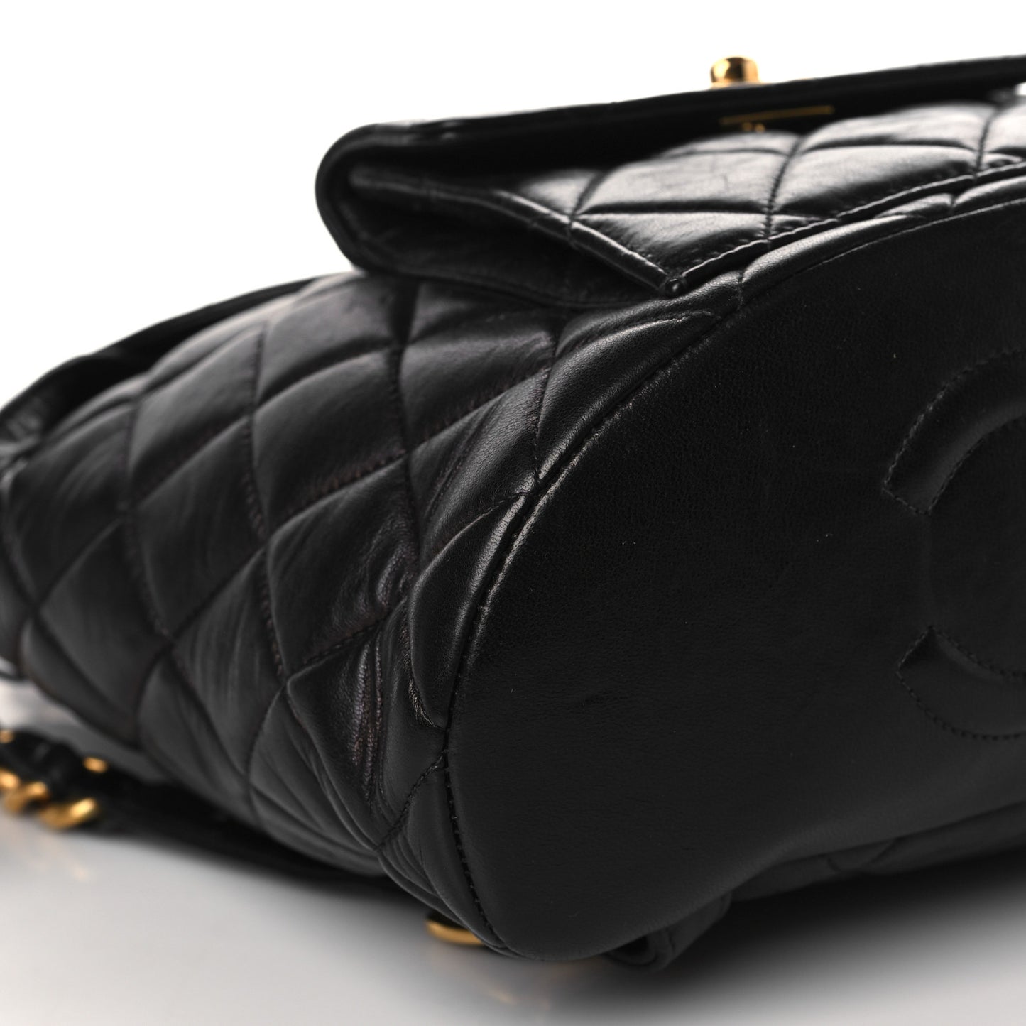Lambskin Quilted Drawstring Backpack Black
