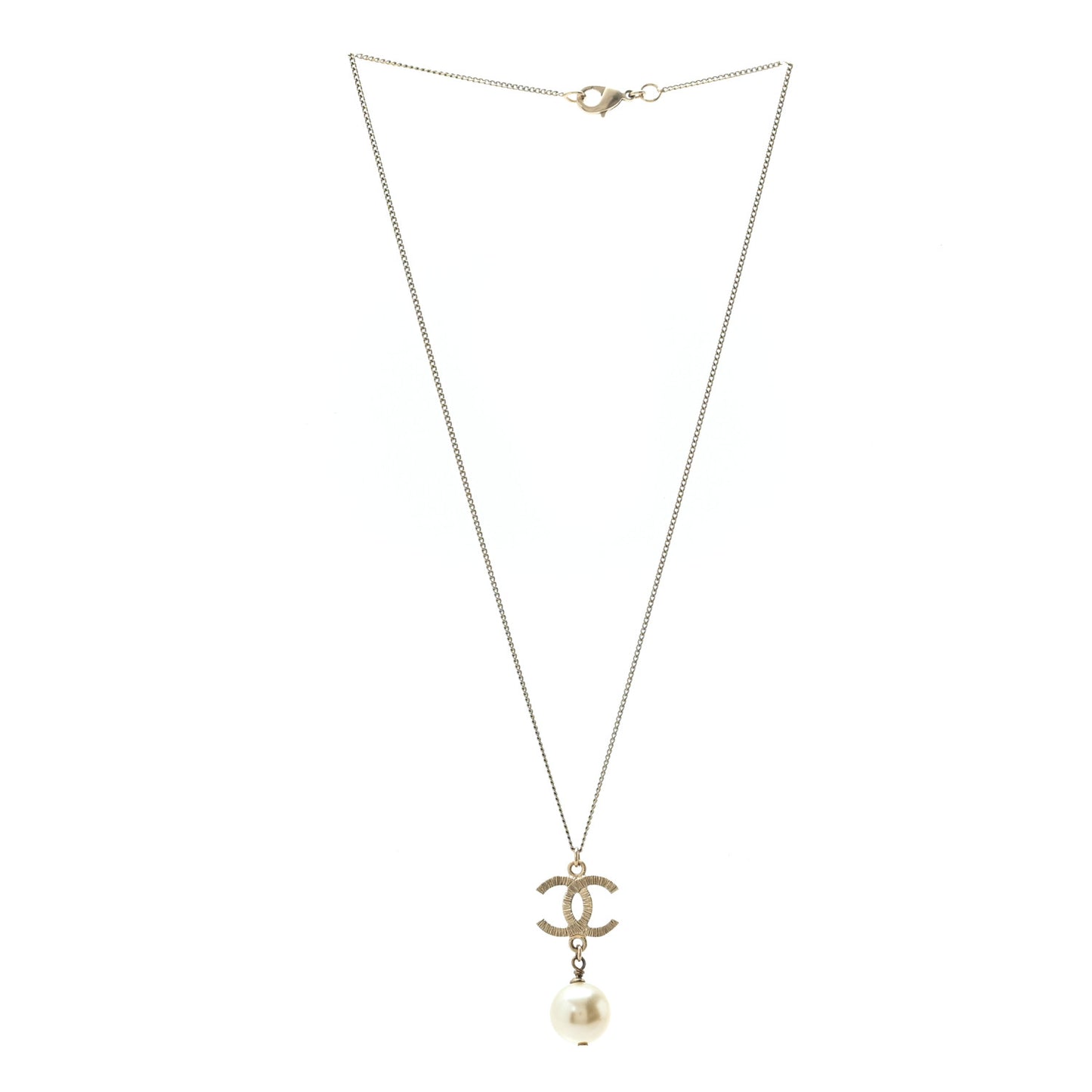 Metal Textured CC Pearl Drop Necklace Gold