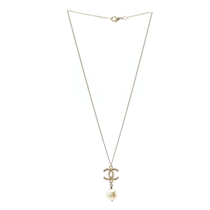 Chanel Metal Textured CC Pearl Drop Necklace Gold 3 of 4