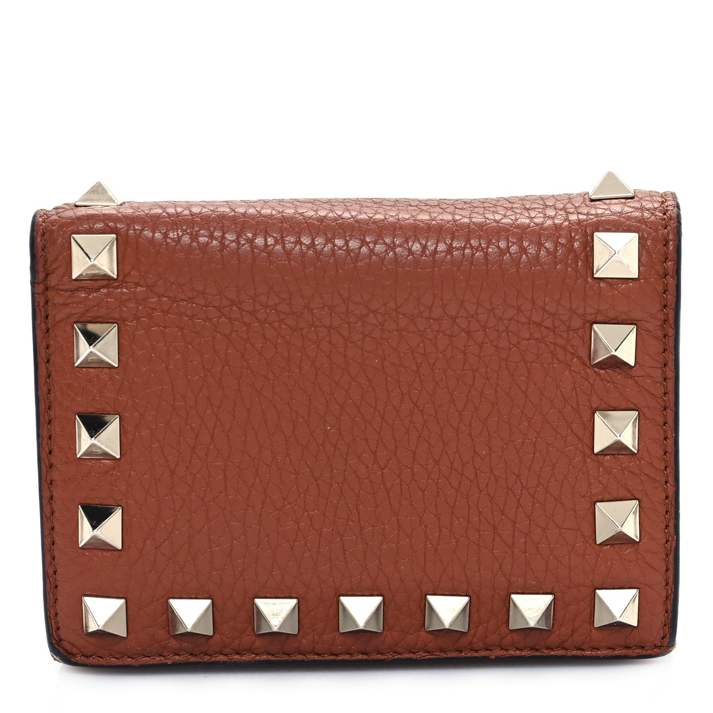 Calfskin Rockstud Bi-Fold Card Holder Brown