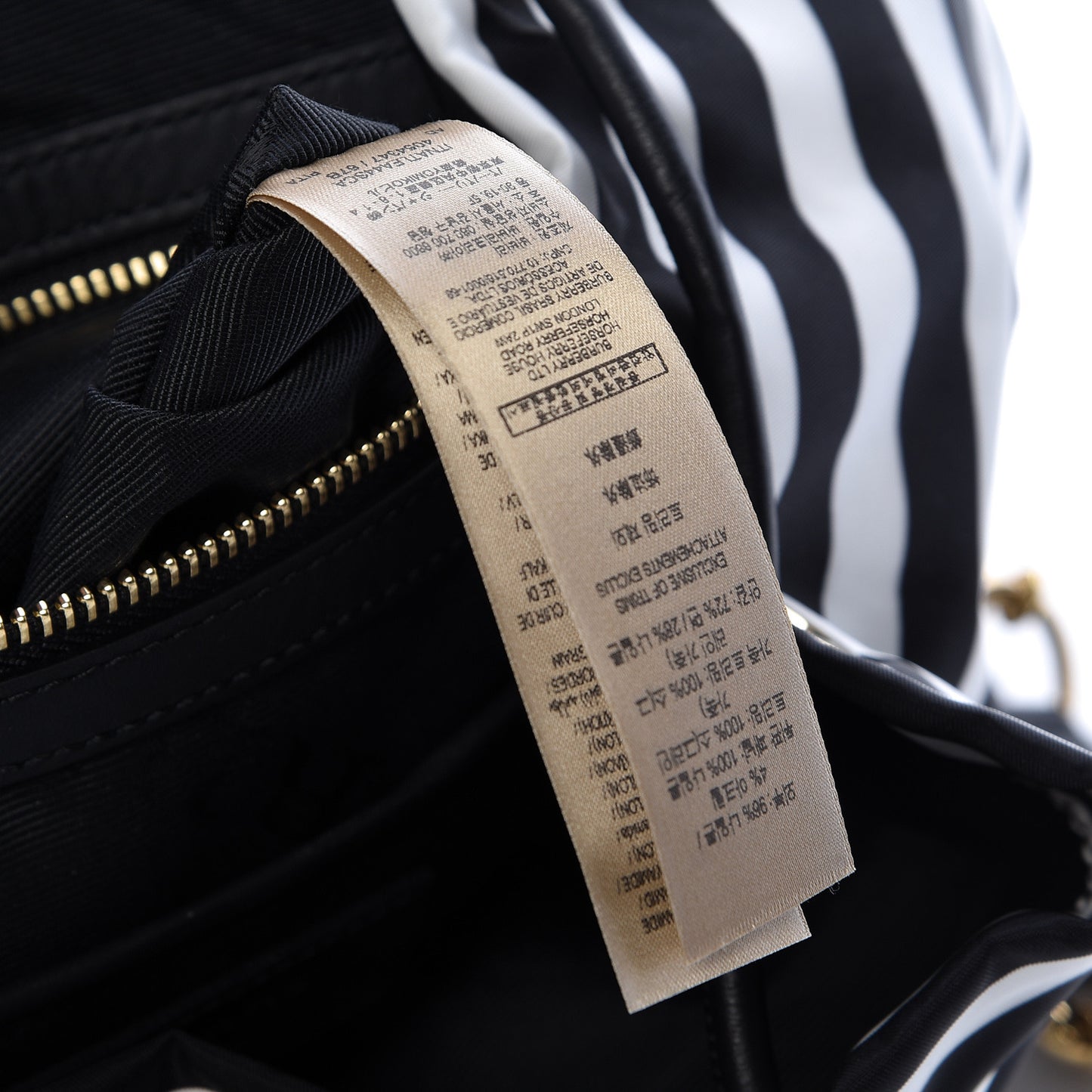 Nylon Striped Medium Rucksack Backpack Black White