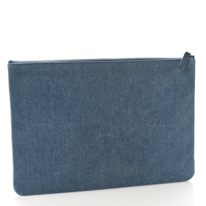 Chanel Canvas Sequins Medium Deauville Cosmetic Pouch Blue 3 of 9