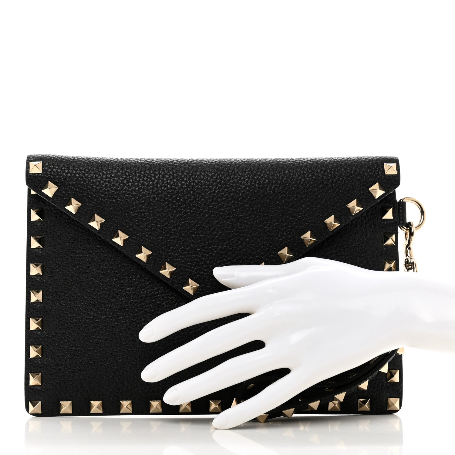 Valentino Garavani Pebbled Calfskin Medium Rockstud Envelope Flat Wristlet Pouch Black 2 of 8