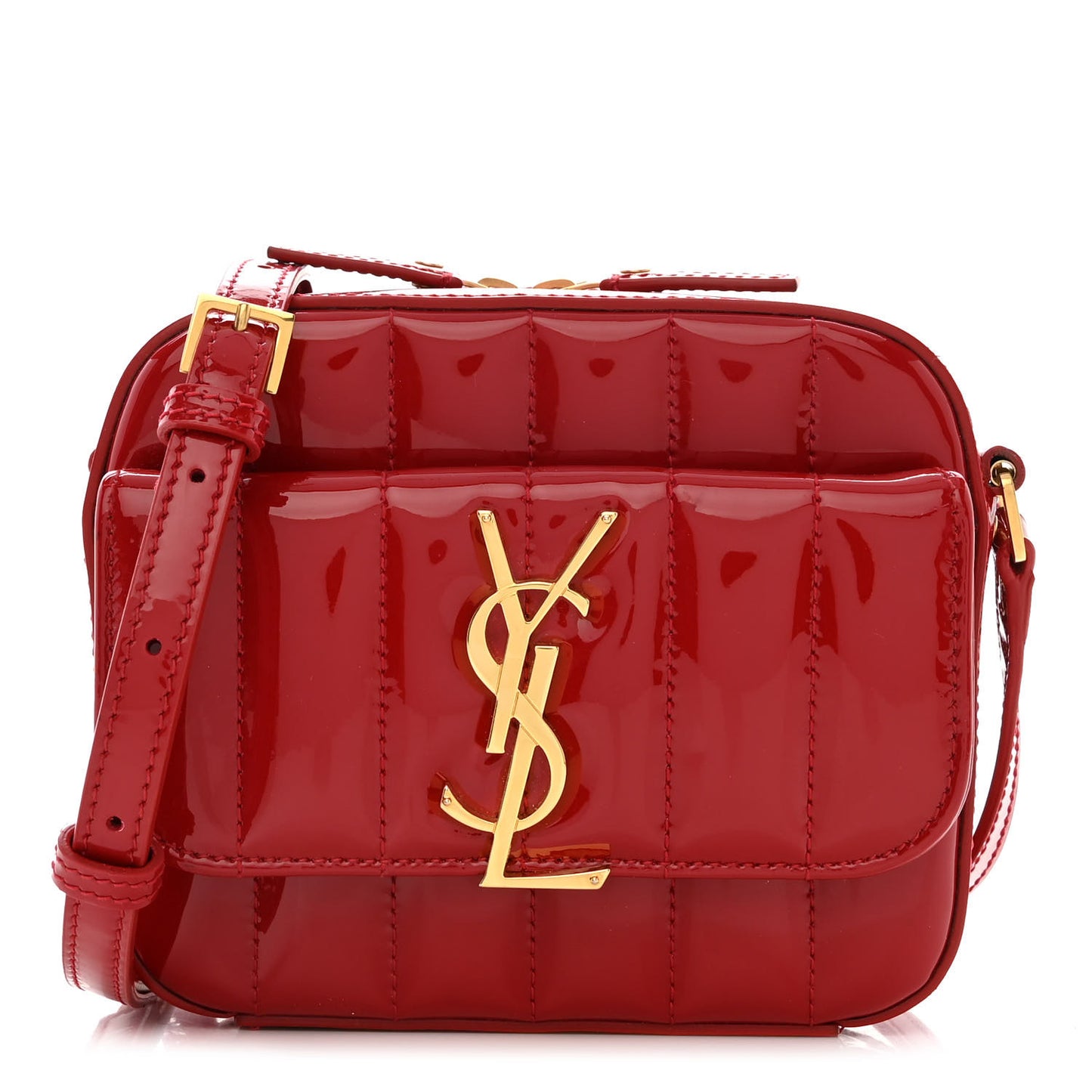 Patent Matelasse Monogram Toy Vicky Camera Bag Red