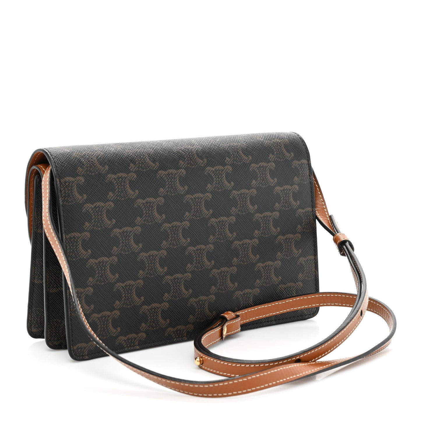 Triomphe Canvas Lambskin Wallet On Strap Tan
