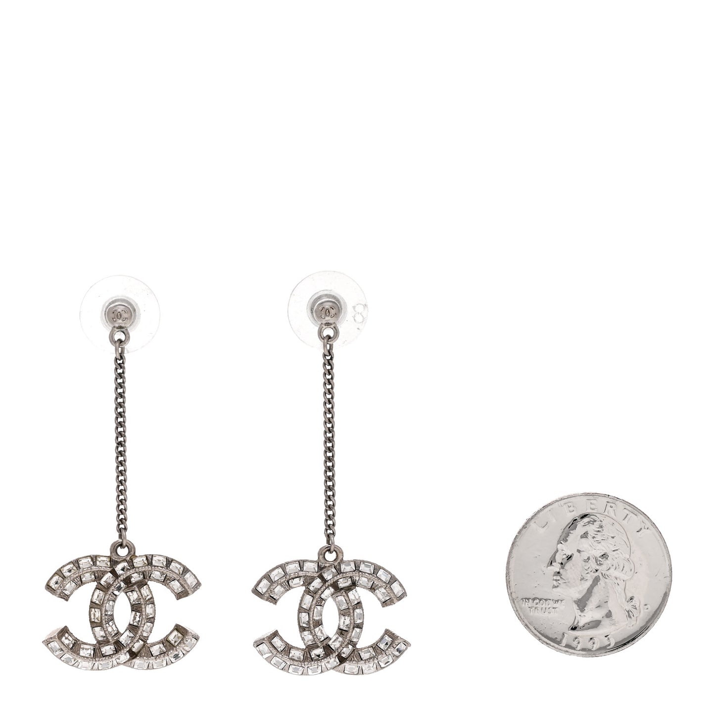 Baguette Crystal CC Drop Earrings Silver